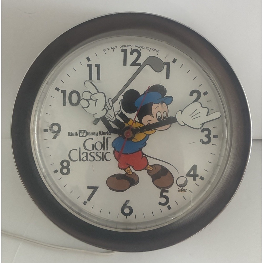 Vintage Walt Disney World Mickey MouseGolf Classic Wall Clock Electric *sound